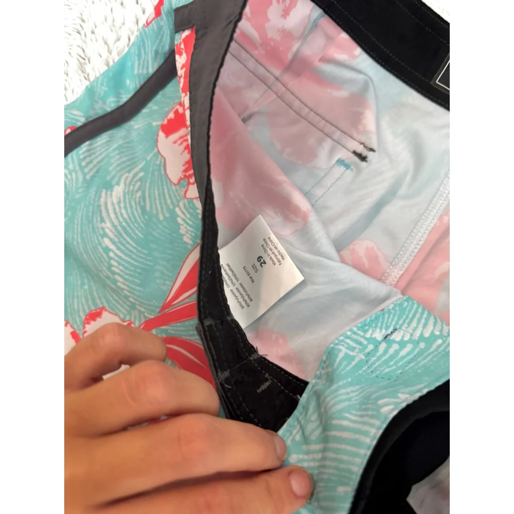 O’Neil 19 Inch Mens Fluoro BoardShorts Teal and Hawaiian Hibiscus Florals Sz 29